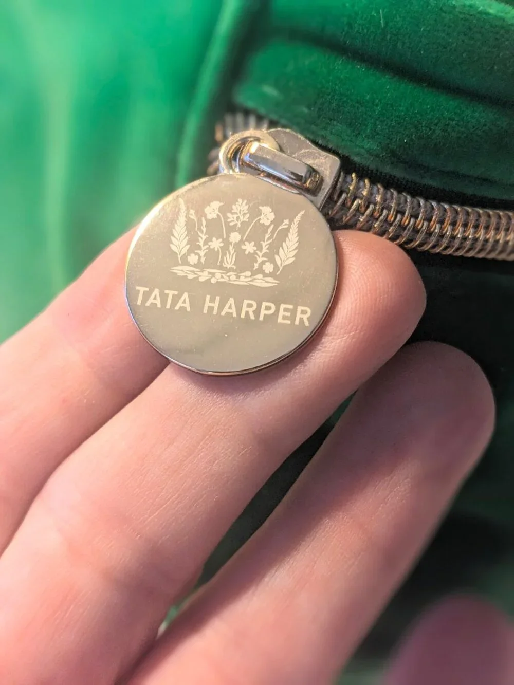 TATA HARPER Emerald Green Velvet Cosmetics Case